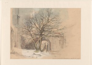 Hof des St. Antoniusklosters in Maastricht im Winter von Alexander Schaepkens