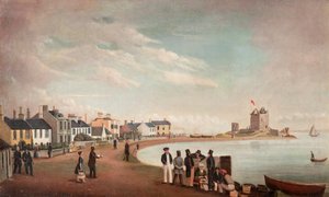 Beach Crescent und Broughty Castle, ca. 1835 von Alexander Smith