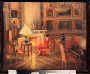 Innenraum mit einer Frau am Kamin von Alexander Sredin
