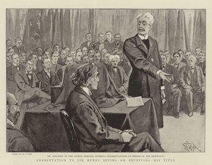 Übergabe an Sir Henry Irving bei Erhalt seines Titels