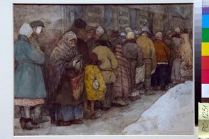 Warteschlange in Russland während der Hungersnot von 1920-1921, Aquarell von Alexander Ivanovich Vakhrameyev, ca. 1921 von Alexander Vakhrameyev