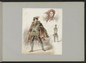 Mann in historischem Kostüm, eine Frau mit Kopftuch und ein Soldat von Alexander Ver Huell