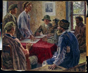 Eine Sitzung des Komitees der armen Bauern im Jahr 1918
