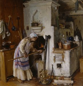 Ein neues Zuhause wagen. Am Herd, 1918 von Alexander Vladimirovich Makovsky