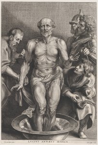 Der Tod des Seneca, stehend in der Mitte mit den Füßen in einem Wasserbecken, unterstützt..., ca. 1655-78 von Alexander Voet