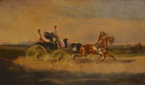 Kaiser Franz Joseph I. von Österreich bei einer Fahrt mit seinem Phaeton, 1864 von Alexander von Bensa