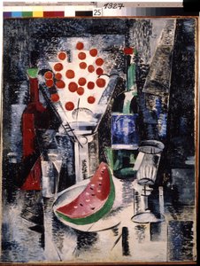 Stillleben mit Vase und Flaschen von Alexandra Alexandrowna Exter
