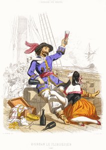 Kapitän Henry Morgan schwelgt mit Wein und Frauen, im wahren Piratenstil, Mitte des 19. Jahrhunderts von Alexandre (after) Debelle