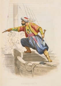 Dragut Reis, der berühmte Barbaresken-Korsar, bereitet sich darauf vor, ein feindliches Schiff zu entern, Mitte des 19. Jahrhunderts