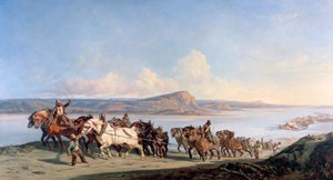 Anspannung von Pferden, die Boote die Rhone hinunterziehen, ca. 1825-1870