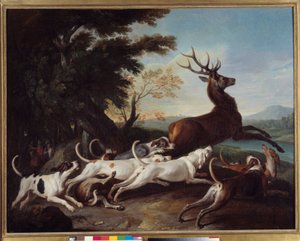 Jagd: „Debuche des Hirsches“ Gemälde von François Desportes (1661-1743) 1718 von Alexandre Francois Desportes