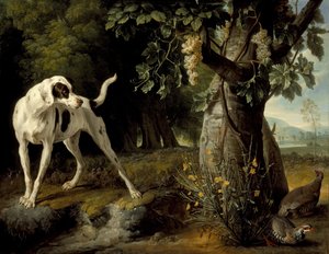Landschaft mit Hund und Rebhühnern, 1719