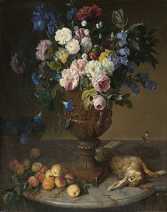 Urne mit Blumen, Früchten und Hase, 1715