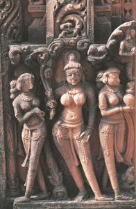 Skulptur, die weibliche Figuren darstellt, Jain-Tempel Nr. 16, Deogarh, Uttar Pradesh, Indien, 8.-17. Jahrhundert