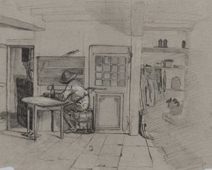 Bauernhausinterieur mit einem Jungen am Tisch, ca. 1846 von Alexandre Gabriel Decamps