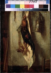 Stillleben mit Hahn und Hase, aufgehängt an einem Haken, und Laterne von Alexandre Gabriel Decamps