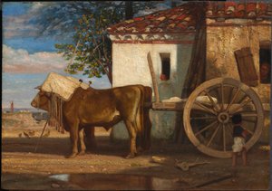 Ochsen vor einem Bauernhaus in Le Verrier von Alexandre Gabriel Decamps