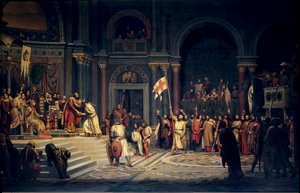 Erster Kreuzzug: Godefroy von Bouillon leistet dem byzantinischen Kaiser Alexios Komnenos in Konstantinopel Treue von Alexandre Jean Baptiste Hesse