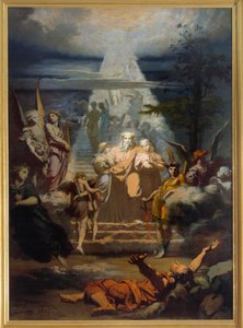 Die Himmelsleiter Jakobs, nachdem er sein Land verlassen hatte, schlief er ein und träumte von einer großen Leiter. Gemälde von Alexandre Laemlein (1813-1871)