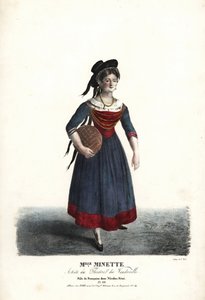 Schauspielerin Mademoiselle Minette oder Jeanne-Marie-Francoise Menestrier als Francoise in Nicolas Remi von Sewrin, Theatre du Vaudeville von Alexandre Marie Colin