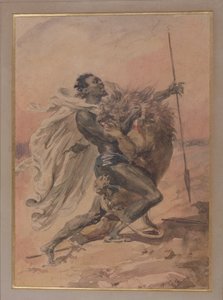 Kampf zwischen einem Krieger und einem Löwen von Alexandre Marie Colin