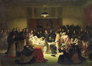 Die letzten Momente von Charles-Ferdinand von Frankreich (1778-1820) im Verwaltungsraum der Pariser Oper, 14. Februar 1820, um 1828 von Alexandre Menjaud