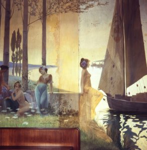 Wandgemälde, das eine Allegorie der Landwirtschaft, Industrie und Export darstellt von Alexandre de Riquer