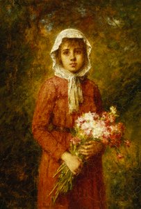 Ein junges Mädchen mit einem Blumenstrauß von Alexei Alexevich Harlamoff