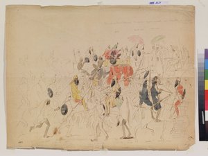 Das Treffen des Maharaja Sher Singh (1807-1843) von Punjab (Indien) und des britischen Botschafters Clark (?) im Jahr 1842 von Alexei Dmitrievich Saltykov