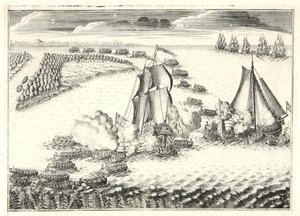 Die Schlacht an der Mündung der Newa am 18. Mai 1703, 1720er von Alexei Fyodorovich Zubov