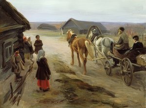 Eintreffen einer Schullehrerin im Dorf von Alexei Steipanovitch Stepanov