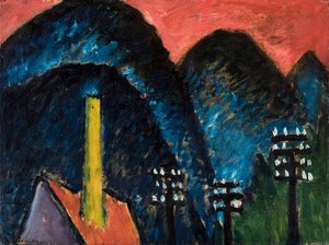 Blaue Berge Landschaft mit gelbem Schornstein, 1912 von Alexej von Jawlensky