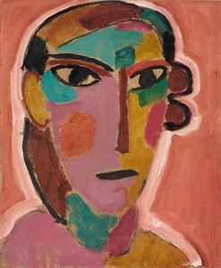 Mystischer Kopf: Frauenkopf auf rotem Hintergrund von Alexej von Jawlensky