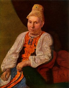 Porträt der Frau von Obraztsov, dem Kaufmann aus Rshev, 1830er Jahre, 1965