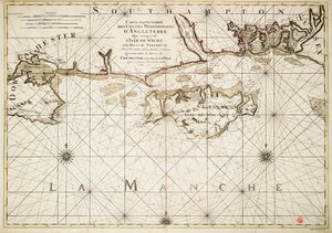 Karte der englischen Küste, Isle of Wight und Portsmouth Hafen