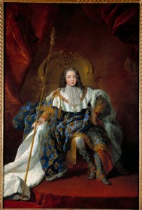Porträt von Ludwig XV (1710-1774) als Kind auf seinem Thron in Krönungsgewändern. Gemälde von Alexis Simon Belle (1674-1734) 1723 Höhe 2,26x1,8 m