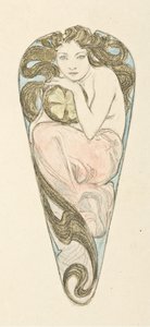 Entwurf einer Miniatur für einen Anhänger einer großen Korsagenbrosche, ca. 1900 von Alfons Marie Mucha