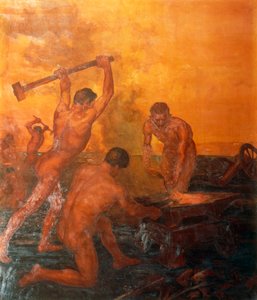 Die Schmiede, linkes Panel des Eisenbahner-Triptychons
