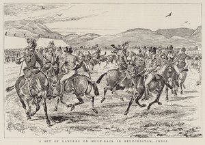 Eine Gruppe von Lanzenreitern auf Maultieren in Belutschistan, Indien von Alfred Chantrey Corbould