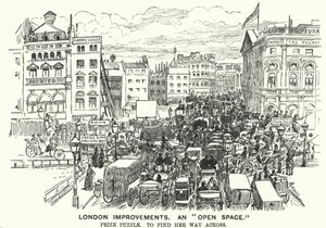 Punch-Karikatur: Londoner Verbesserungen. Ein "Offener Raum" - Verkehrsstau im viktorianischen London von Alfred Chantrey Corbould