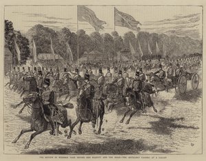 Die Parade im Windsor Park vor Ihrer Majestät und dem Schah, die Artillerie im Galopp von Alfred Chantrey Corbould