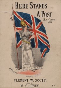 Hier steht ein Pfosten, neues patriotisches Lied - Britannia hält den Union Jack von Alfred Concanen