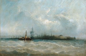 New York vom Hafen aus mit Blick auf die Battery und den Castle Garden, 1858