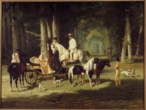 Herr und Frau A. Mosselman und ihre zwei Töchter reiten durch den Wald von Alfred Dedreux