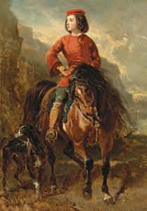 Junger Reiter auf einem Shetlandpony, mit einem Windhund, 19. Jahrhundert