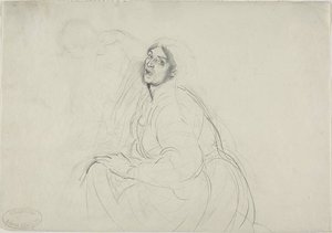 Sitzende Frau und Skizze einer sich bückenden Figur von Alfred Dehodencq