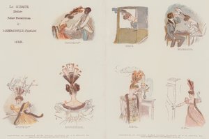Faksimiles von Original-Aquarellzeichnungen, entworfen, um die Mode in weiblichen Kopfbedeckungen des Jahres 1828 zu satirisieren