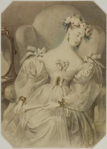 Frau im Abendkleid schläft im Sessel von Alfred Edward Chalon