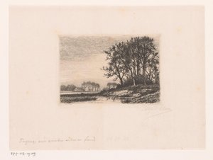 Landschaft mit Bäumen auf einem Hügel am Wasser von Alfred Elsen