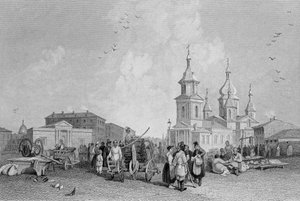 Der Heumarkt, St. Petersburg, graviert von W. Chevalier